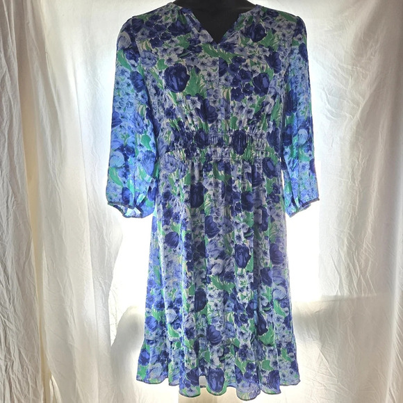 Beautiful Blue Floral Midi Dress NWT - Picture 1 of 11